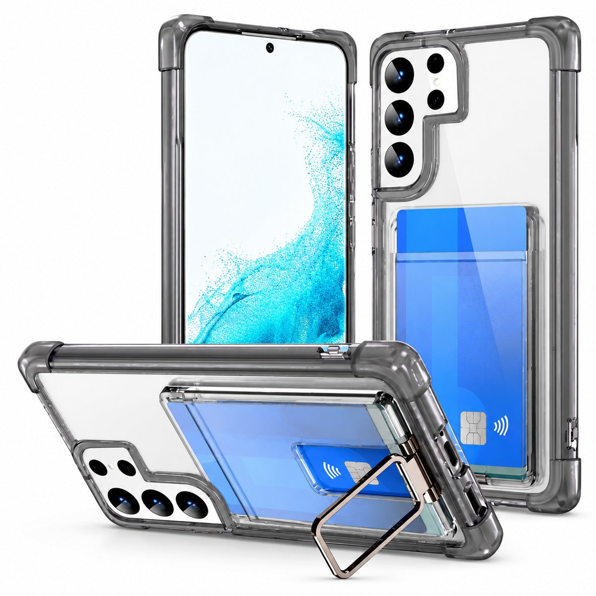 Edge Card Holder w Stand for Samsung Galaxy S24 Ultra - Black