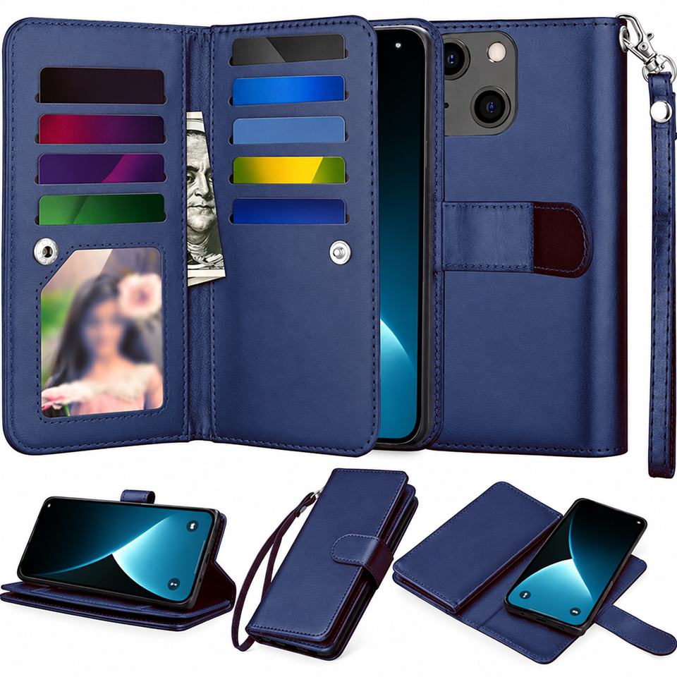 Bifold 9 Card detachable wallet for Apple iPhone 13 Mini/12 Mini - Navy