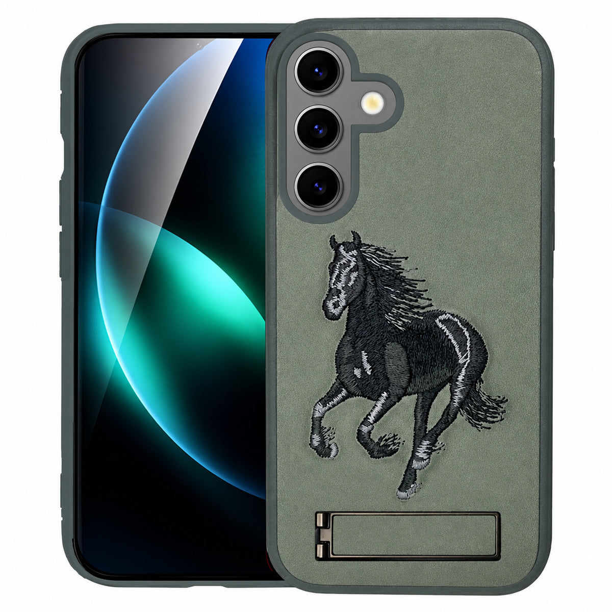 Horse Design W/ Stand Case for Samsung Galaxy S24 - Grey