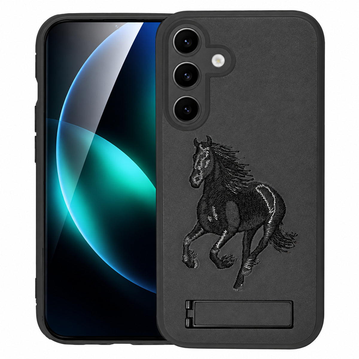 Horse Design W/ Stand Case for Samsung Galaxy S24 - Black