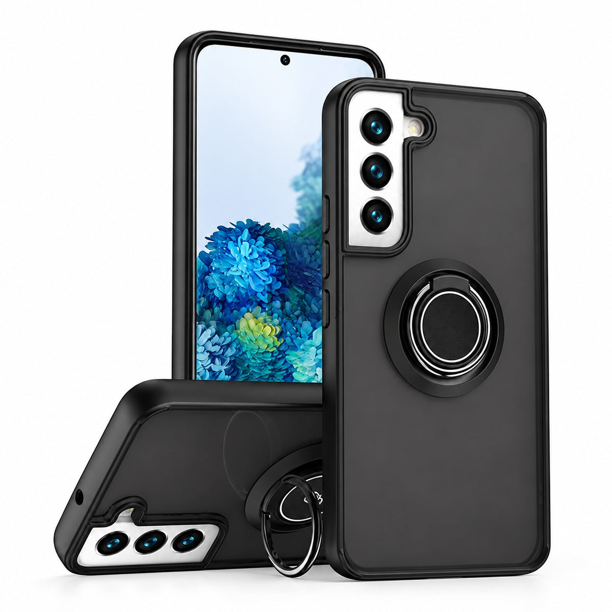 Rubberized Armor with Ring Case for Samsung Galaxy S22 Plus - Black