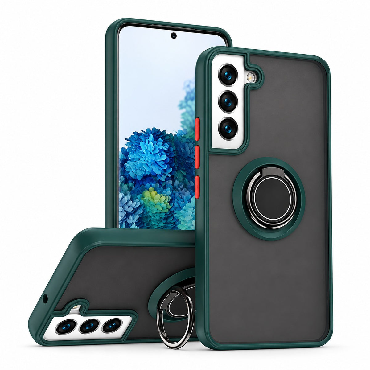 Rubberized Armor with Ring Case for Samsung Galaxy S22 Plus - Midnight Green