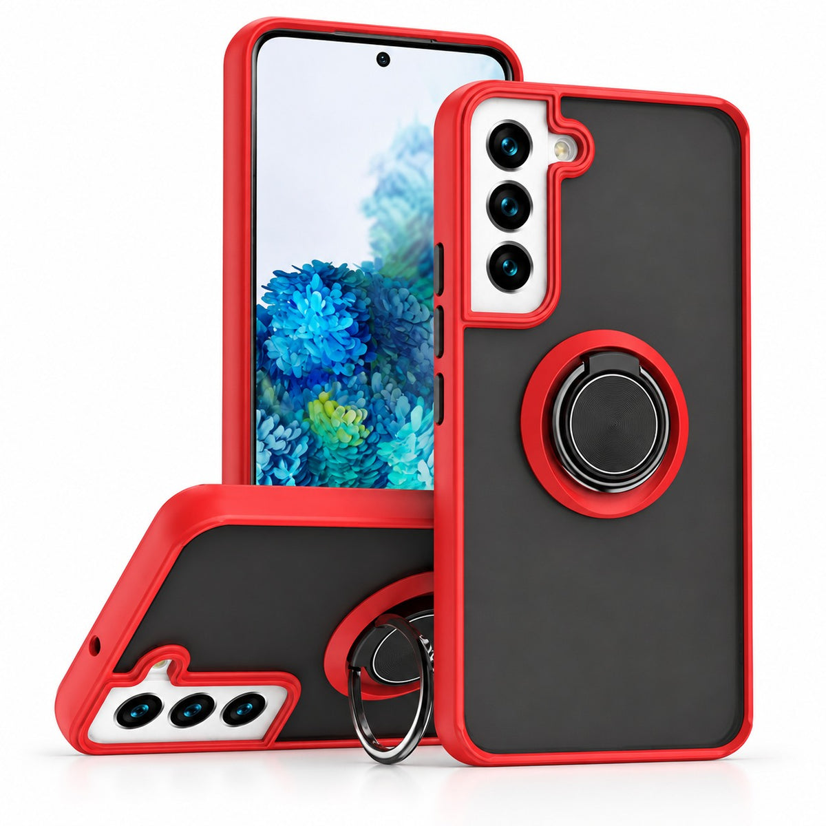 Rubberized Armor with Ring Case for Samsung Galaxy S22 Plus - Red