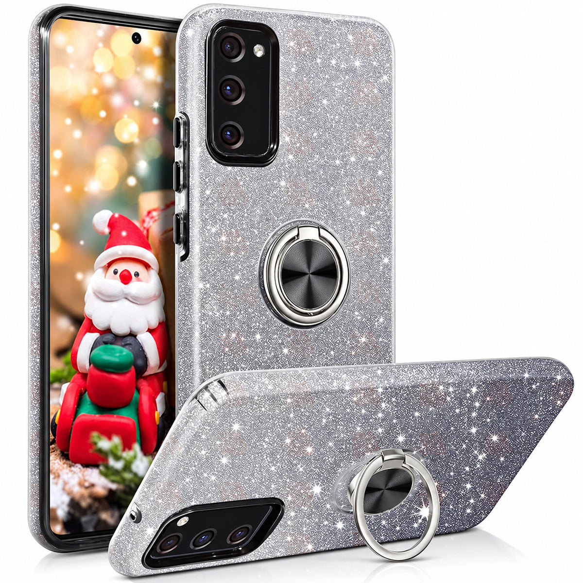 3-in-1 Glitter w/ Ring Case for Samsung Galaxy S23 FE - Black/Silver