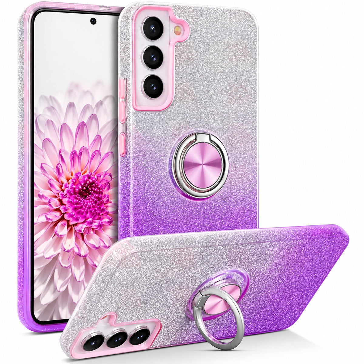 3-in-1 Glitter w/ Ring Case for Samsung Galaxy A35 5G - Purple/Silver