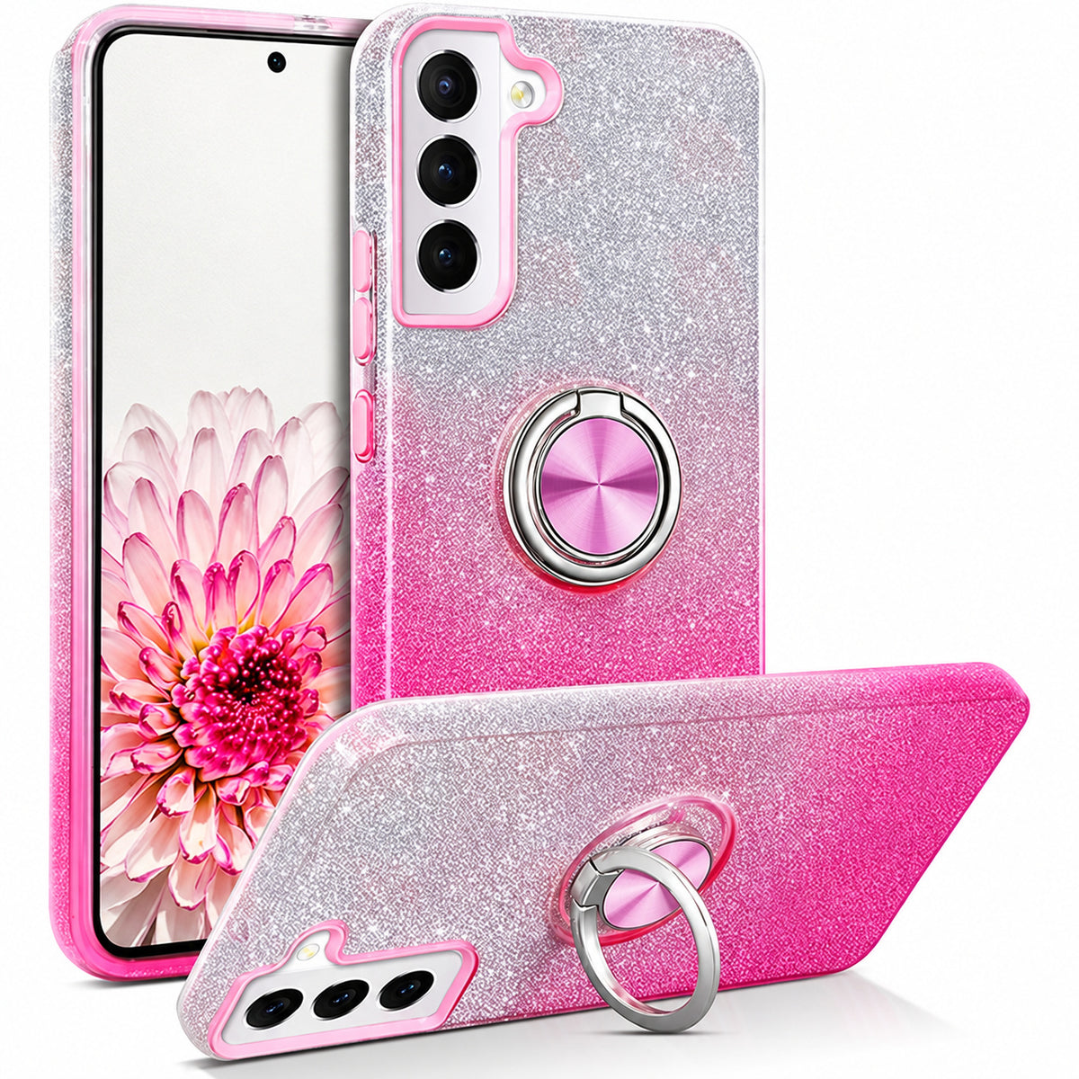 3-in-1 Glitter w/ Ring Case for Samsung Galaxy A35 5G - Pink/Silver