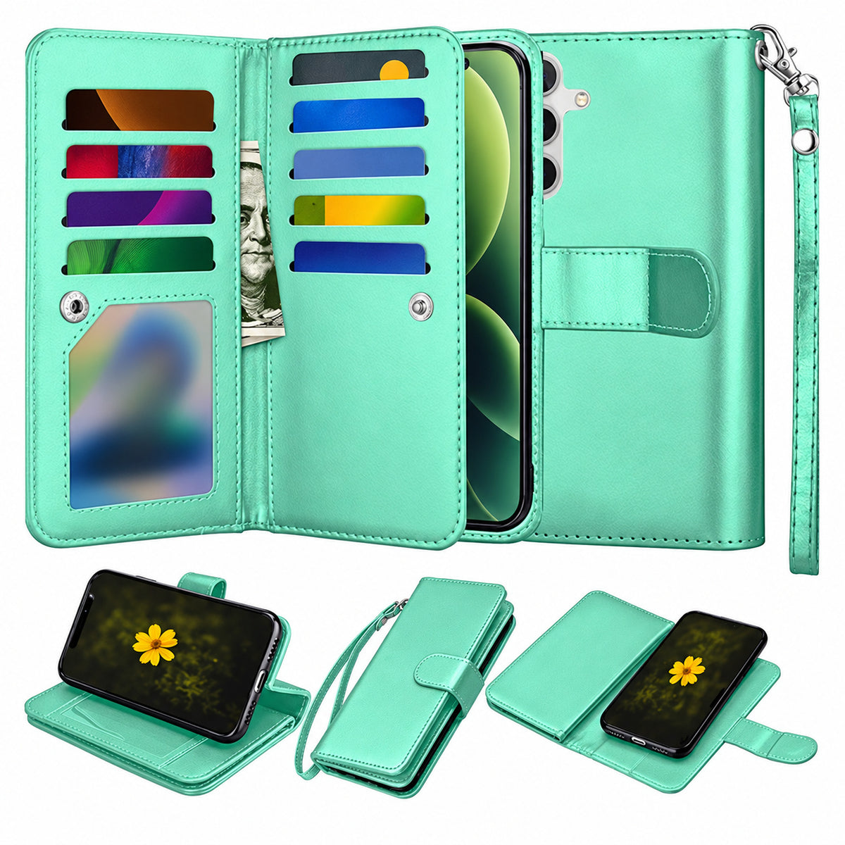 Bifold 9 Card detachable wallet for Samsung Galaxy A56 - Teal