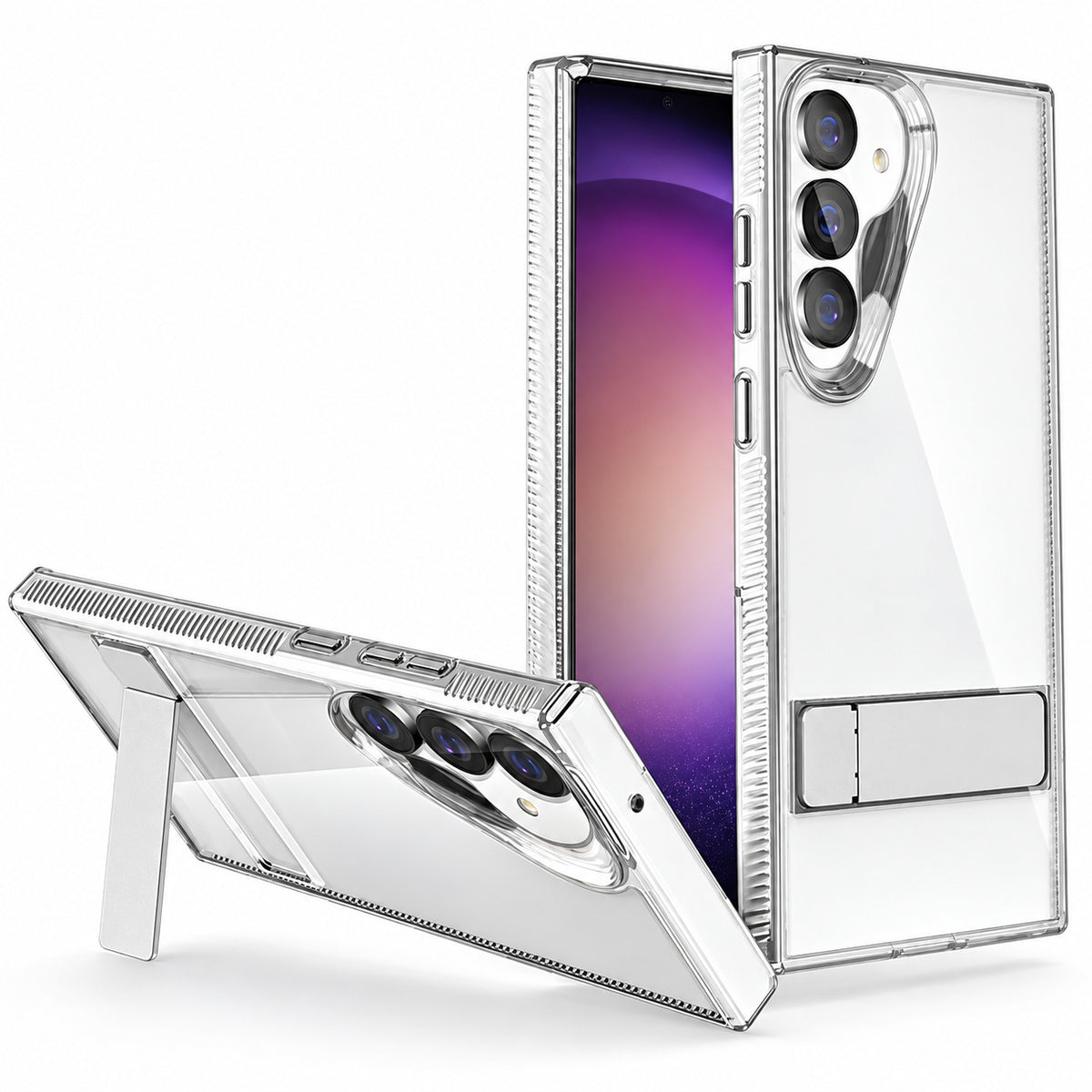 3-Angle Metal Stand Case for Samsung Galaxy S24 - Clear