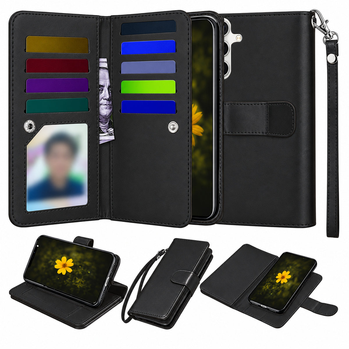Bifold 9 Card detachable wallet for Samsung Galaxy S23 FE - Black