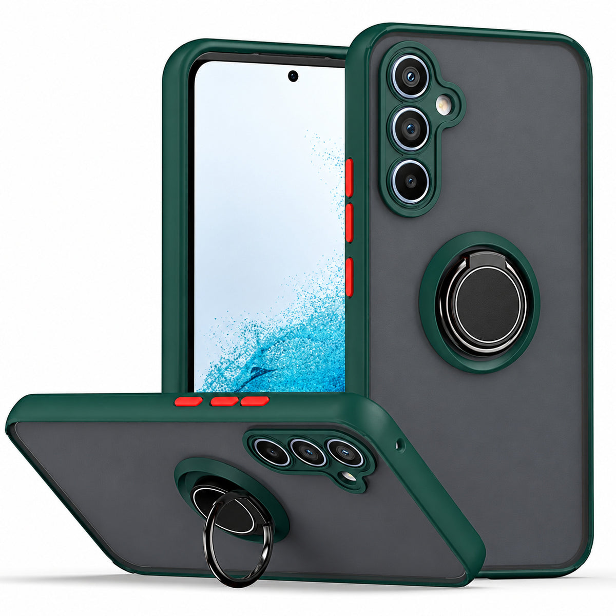 Rubberized Armor with Ring for Samsung Galaxy A35 5G - Midnight Green