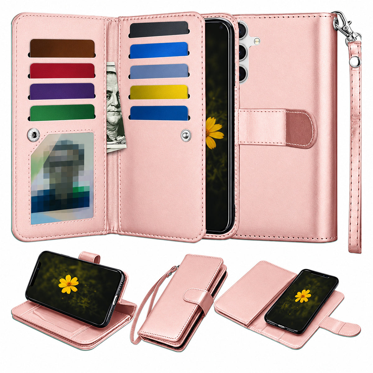 Bifold 9 Card detachable wallet for Samsung Galaxy S23 FE - Rose Gold