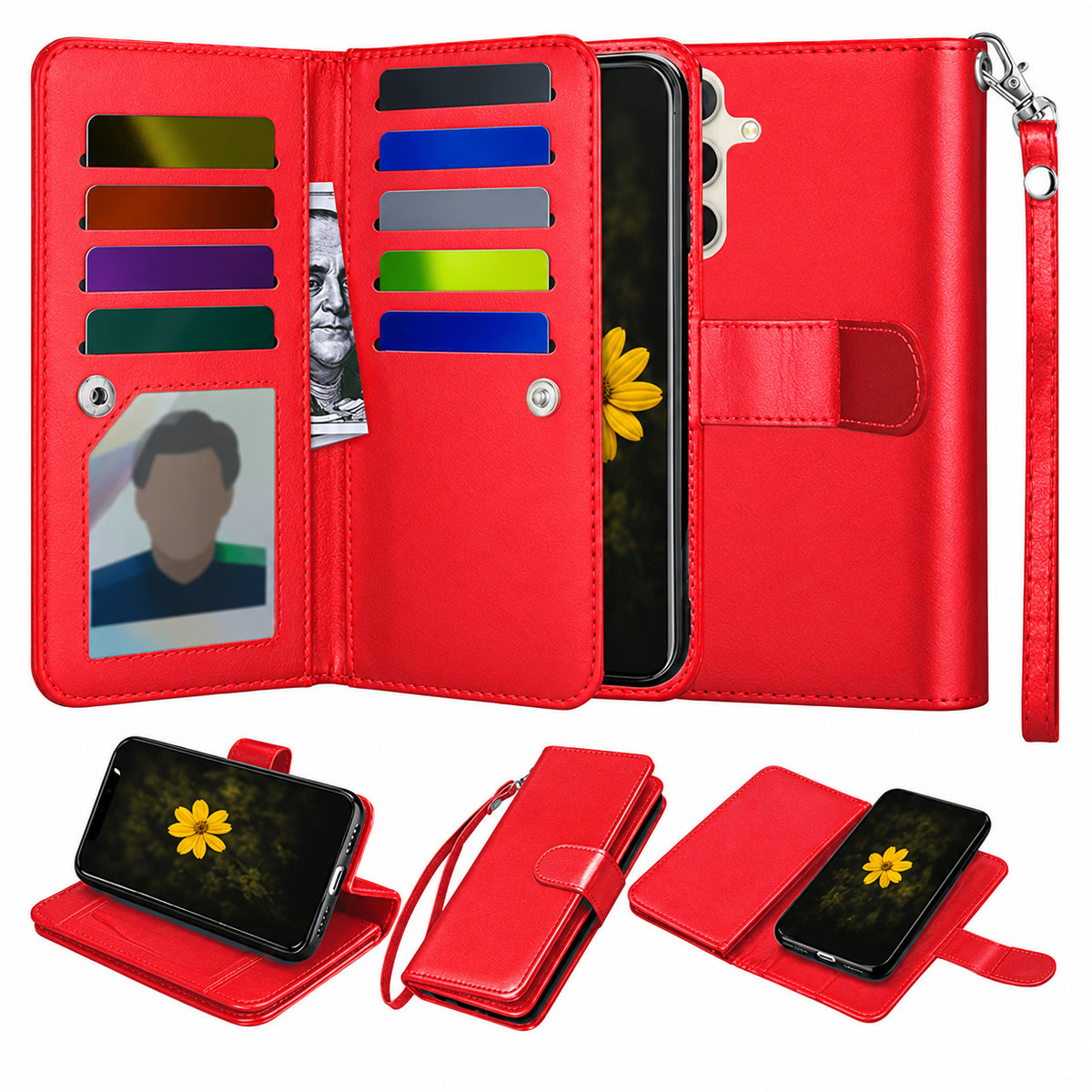 Bifold 9 Card detachable wallet for Samsung Galaxy S23 FE - Red