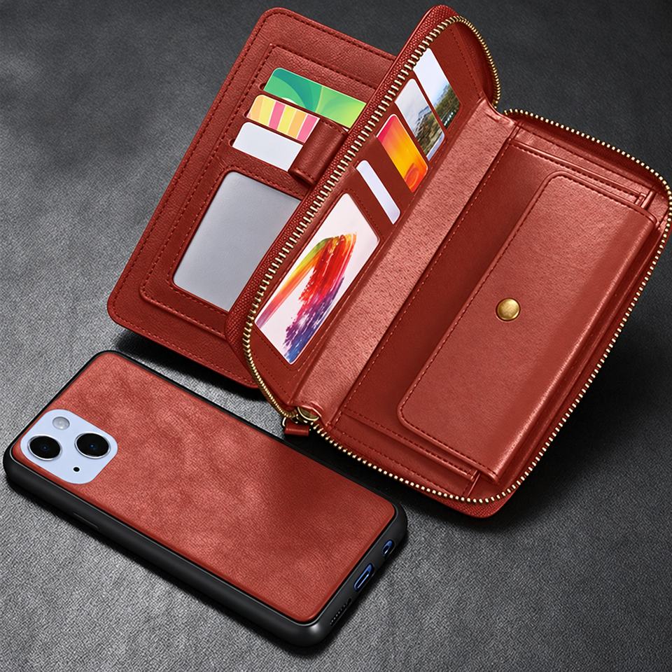 Zipper Wallet for Apple iPhone 13 Mini/12 Mini - Brown