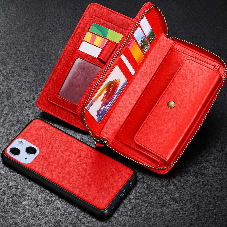 Zipper Wallet for Apple iPhone 13 Mini/12 Mini - Red