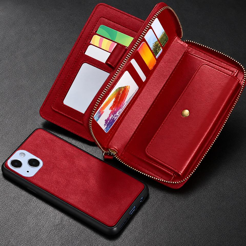 Zipper Wallet for Apple iPhone 13 Mini/12 Mini - Wine
