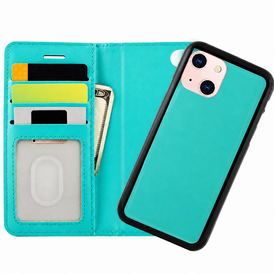 Photo ID Wallet w/2 in 1 Magnet Case for Apple iPhone 13 Mini/12 Mini - Teal