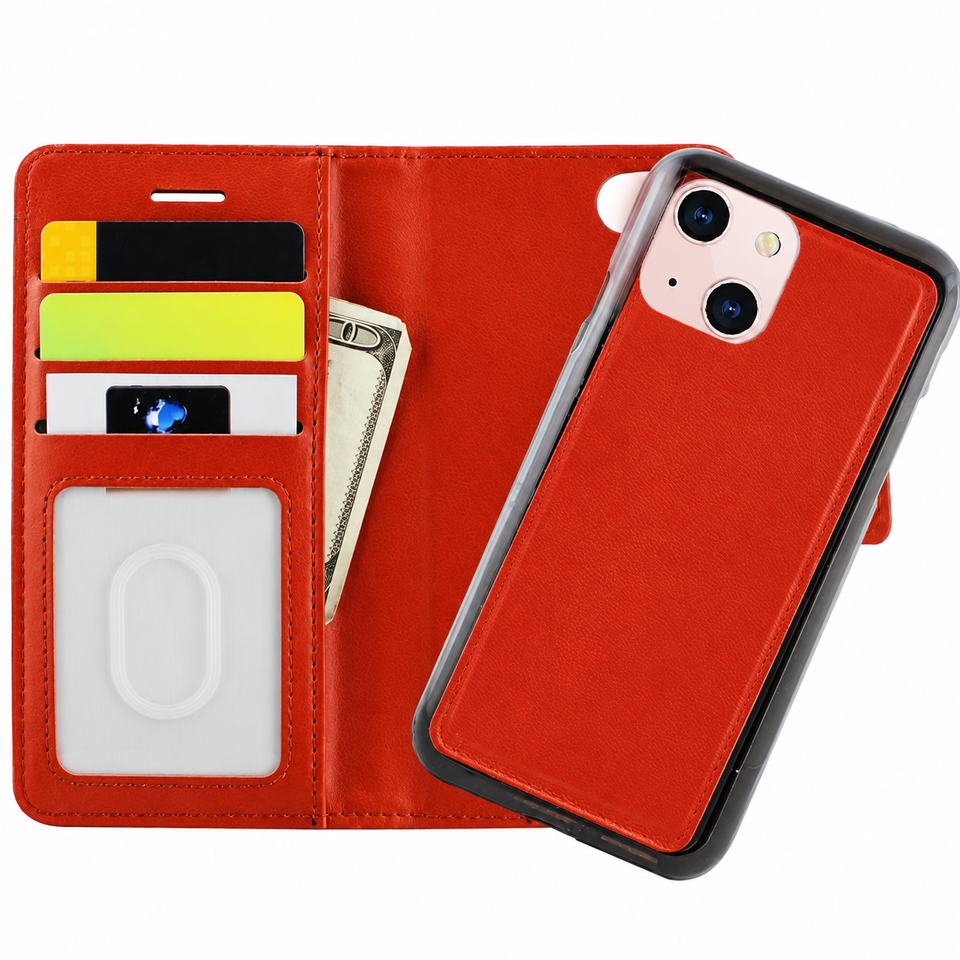 Photo ID Wallet w/2 in 1 Magnet Case for Apple iPhone 13 Mini/12 Mini - Brown