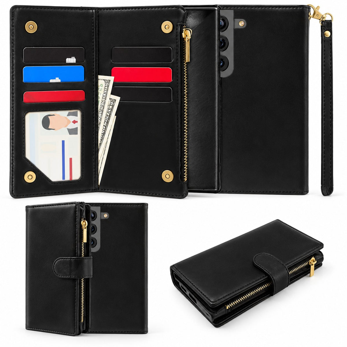 Clutch Detachable Wallet Case for Samsung Galaxy S22 Plus - Black
