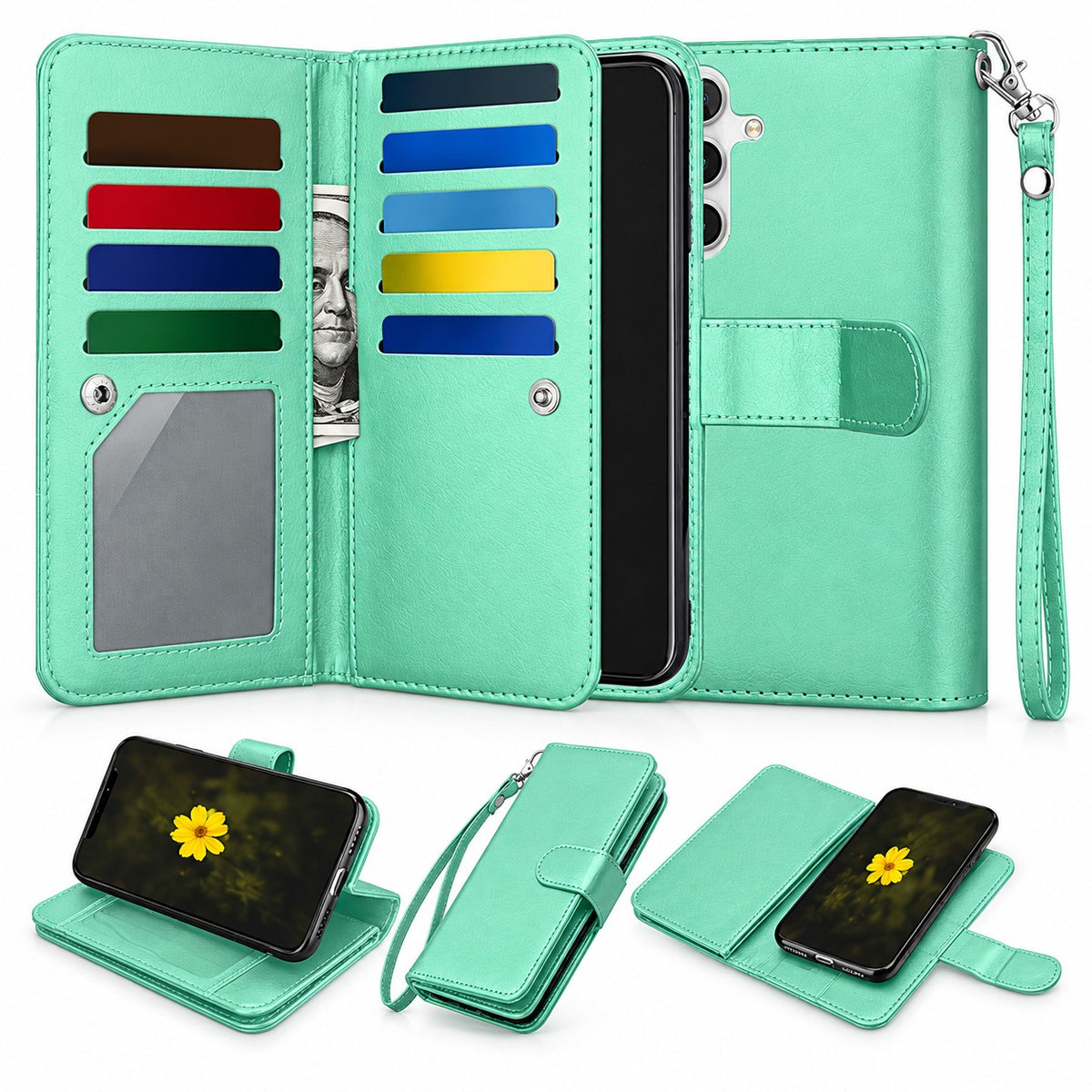 Bifold 9 Card detachable wallet for Samsung Galaxy S24 Plus - Teal