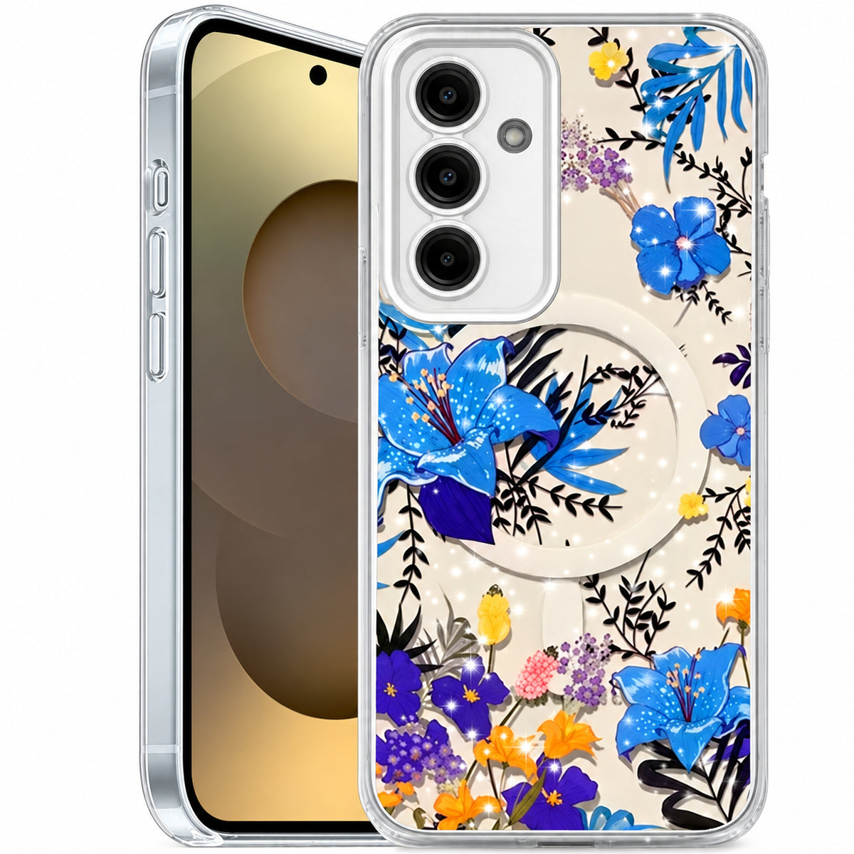 MagSafe Floret Case Samsung Galaxy S25 FE - Blue Flowers