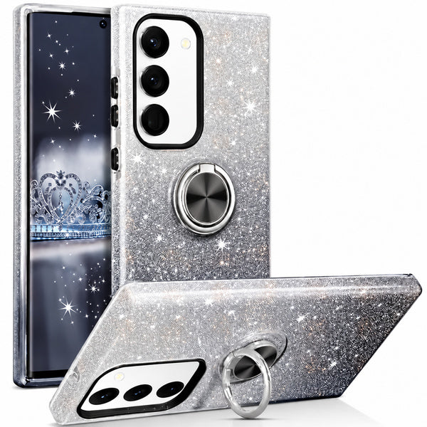 3-in-1 Glitter w/ Ring Case for Samsung Galaxy A18 / A17 - Black/Silver
