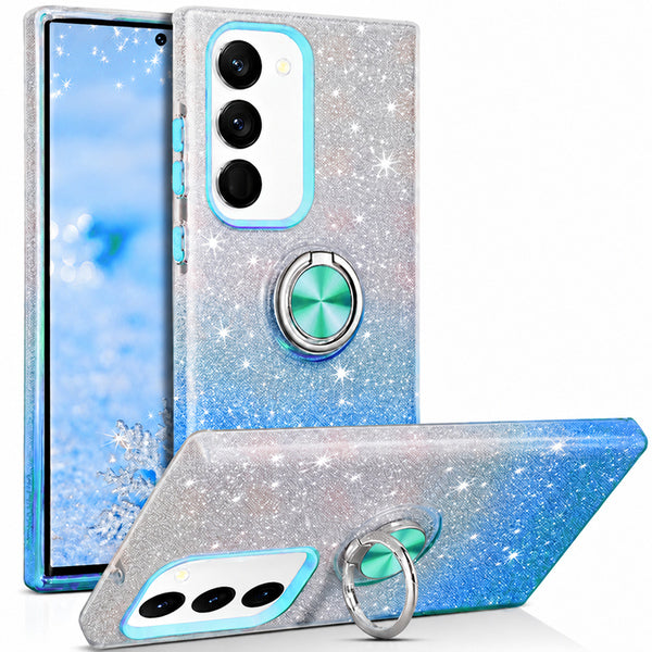 3-in-1 Glitter w/ Ring Case for Samsung Galaxy A18 / A17 - Blue/Silver