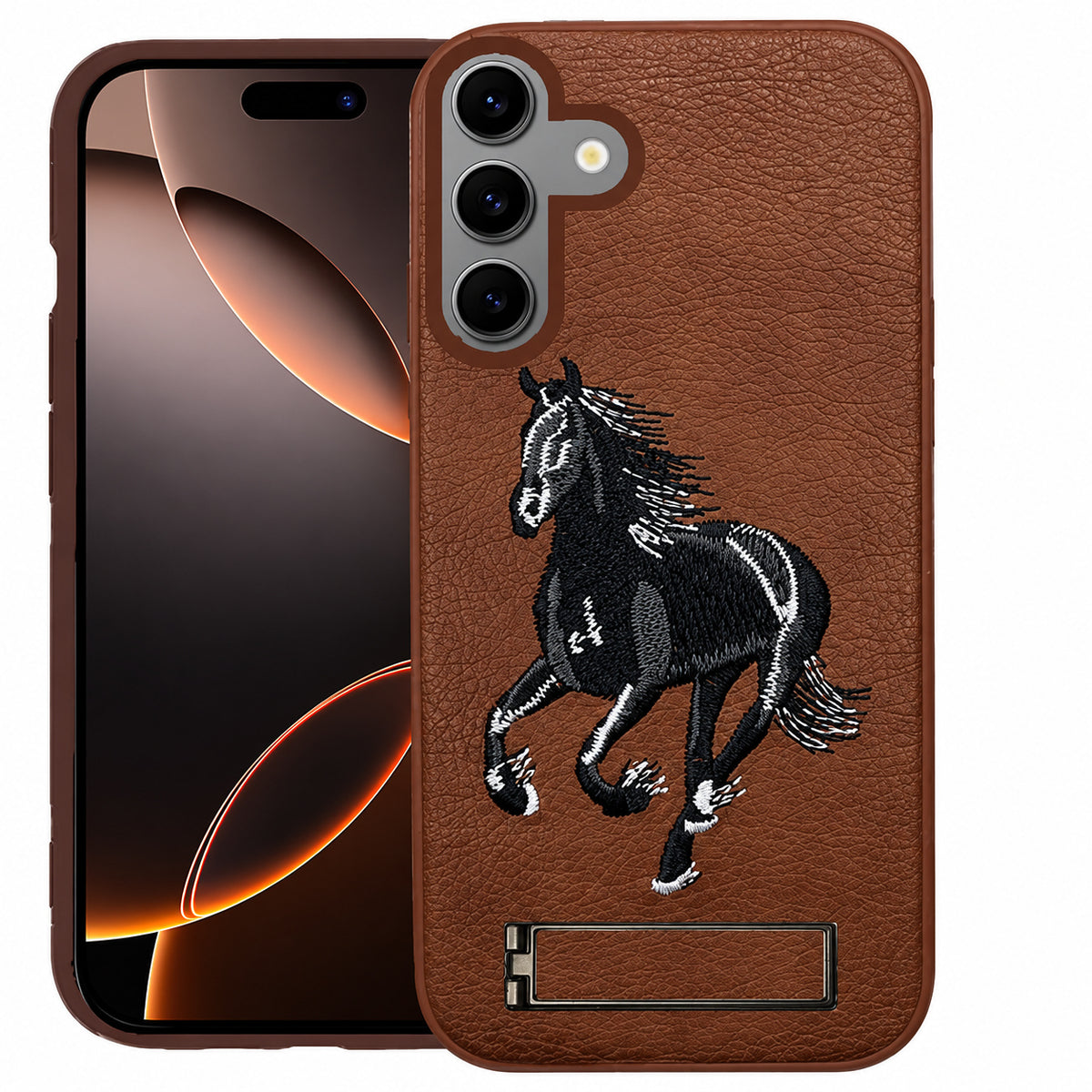 Horse Design W/ Stand Case for Samsung Galaxy S25 FE - Brown