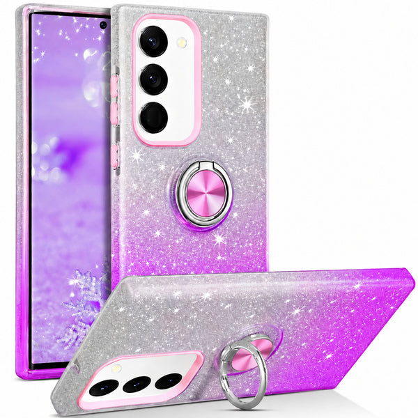 3-in-1 Glitter w/ Ring Case for Samsung Galaxy A18 / A17 - Purple/Silver