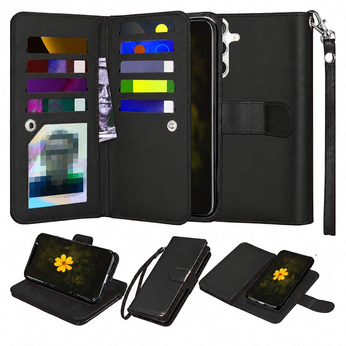 Bifold 9 Card Detachable Wallet Case for Samsung Galaxy S26 FE - Black