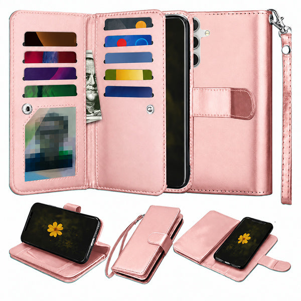Bifold 9 Card detachable wallet for Samsung Galaxy A18 / A17 - Rose Gold