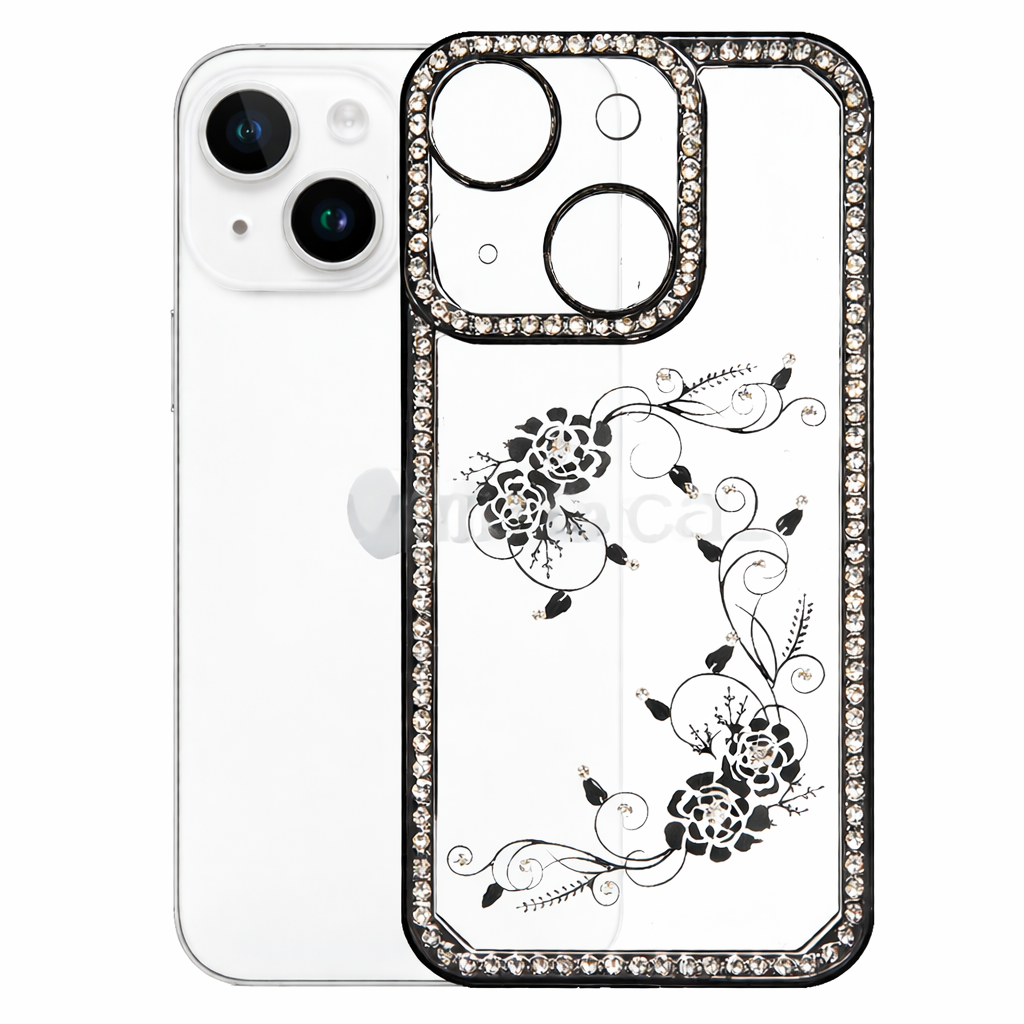 Clear Phone Case – Black Electro Diamond Border Slim Protective Cover with Wireless Charging Compatibility