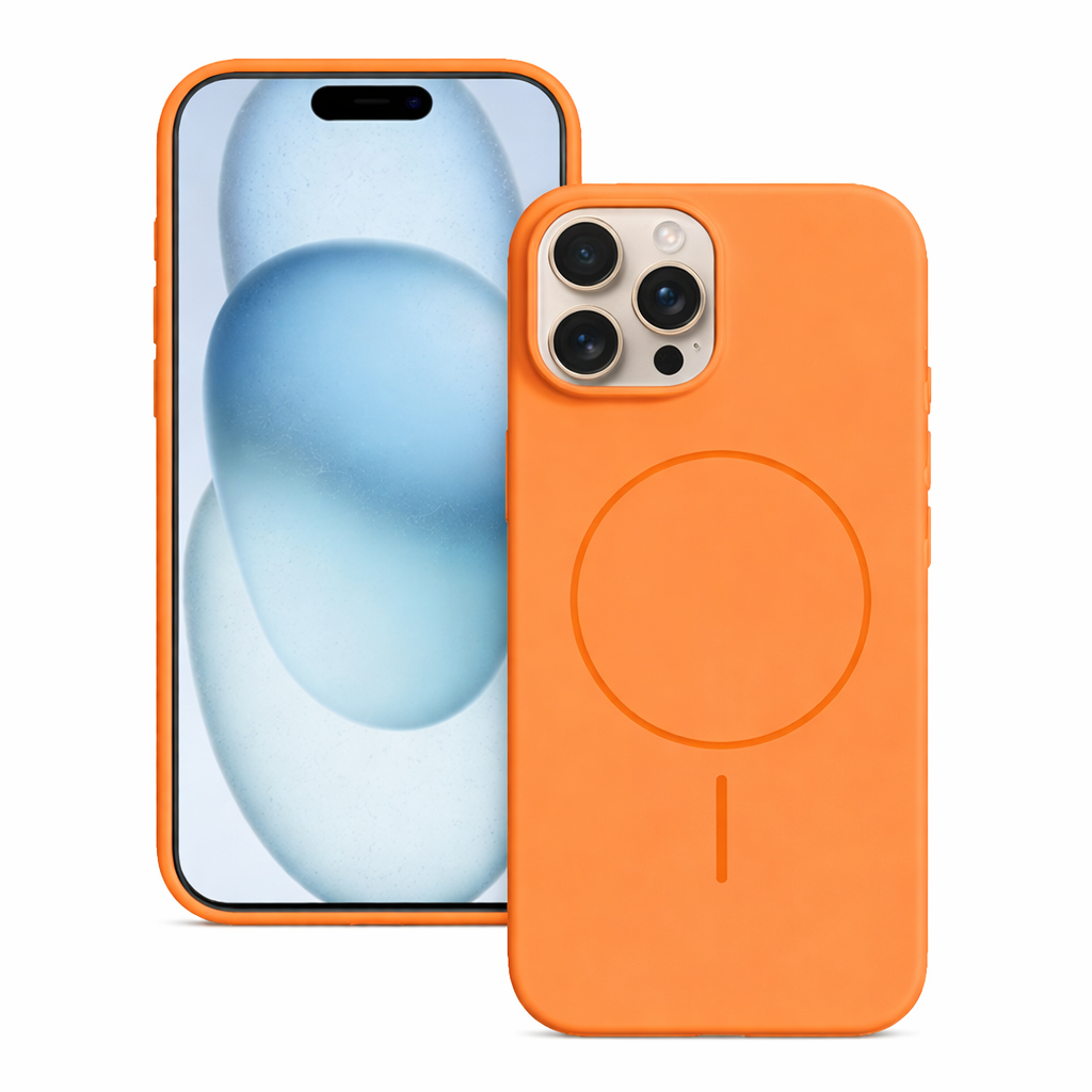 MagSafe Compatible Silicone Phone Case – Orange Slim Shockproof Protective Cover