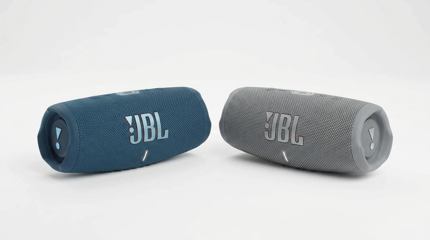 future tech gadgets Canada. premium tech accessories Canada. JBL Charge 5 Portable Waterproof Speaker with Powerbank. Gallery image 10. Lines name one specific SKU—never substitute a generic lookalike from the category. After review passes, each render should still read as a fresh studio viewpoint of that same physical unit.