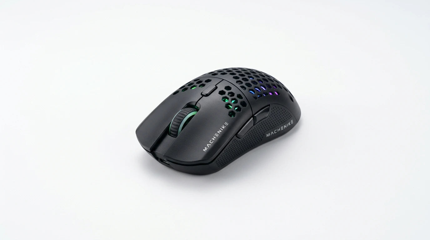 future tech gadgets Canada. premium tech accessories Canada. Machenike L7 Air Tri-Mode Mouse. Gallery image 10. Lines name one specific SKU—never substitute a generic lookalike from the category. After review passes, each render should still read as a fresh studio viewpoint of that same physical unit.