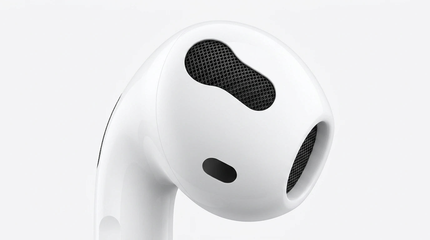 next gen electronics shop. premium tech accessories Canada. New Apple Original AirPods 4 Gen. Gallery image 9. Lines name one specific SKU—never substitute a generic lookalike from the category. After review passes, each render should still read as a fresh studio viewpoint of that same physical unit.