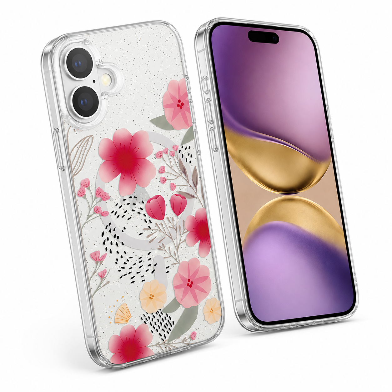 Premium Light Pink Flower Phone Case Apple iPhone 16 Crystal Clear MagSafe Smartphone Cover