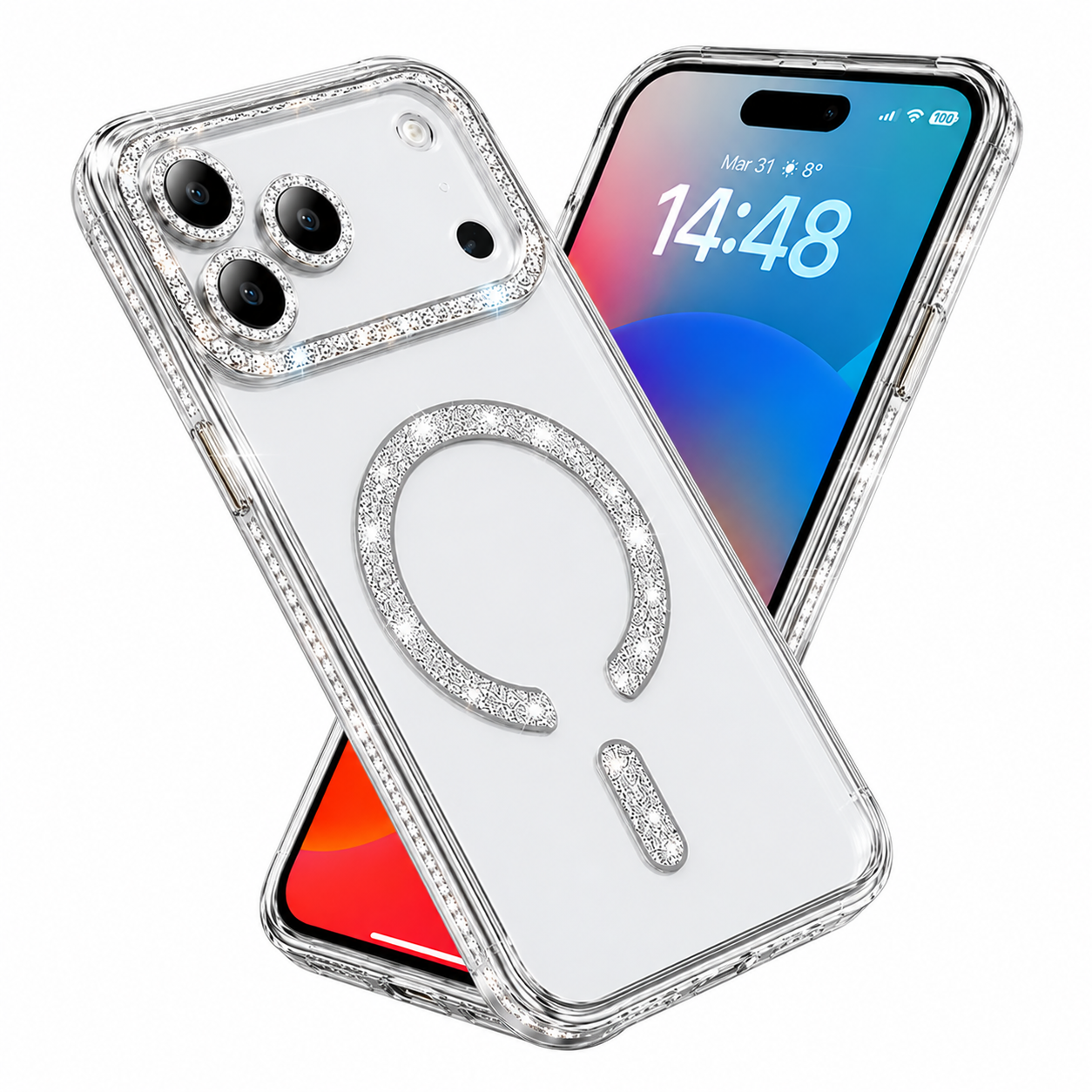Designer Silver Glitter Protective Phone Case for Apple iPhone 17 Pro Max Luxury Shockproof Mobile Cover