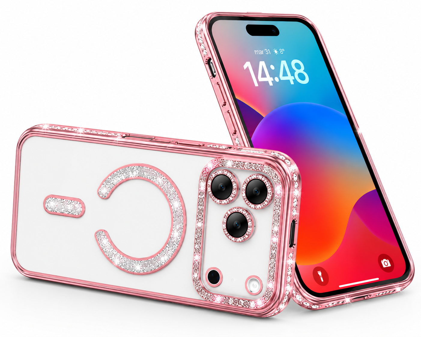 Transparent Rose Gold Glitter Electroplated Protective Phone Cover for Apple iPhone 17 Pro