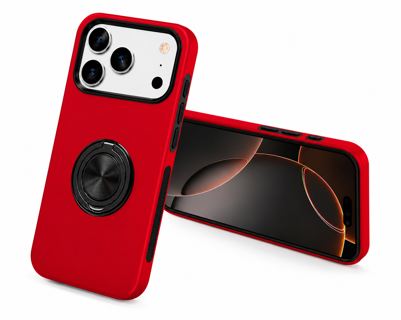 Slim Red iPhone 17 Pro Max Case, Durable Protective Mobile Cover, Luxury Magnetic Ring Phone Case