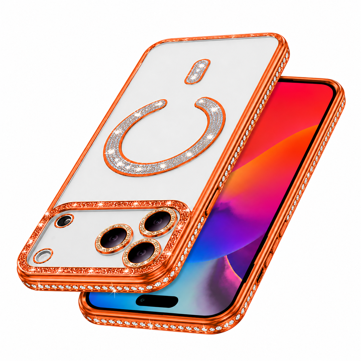 Shockproof Orange Glitter Electroplated Protective Case for Apple iPhone 17 Pro Max with MagSafe