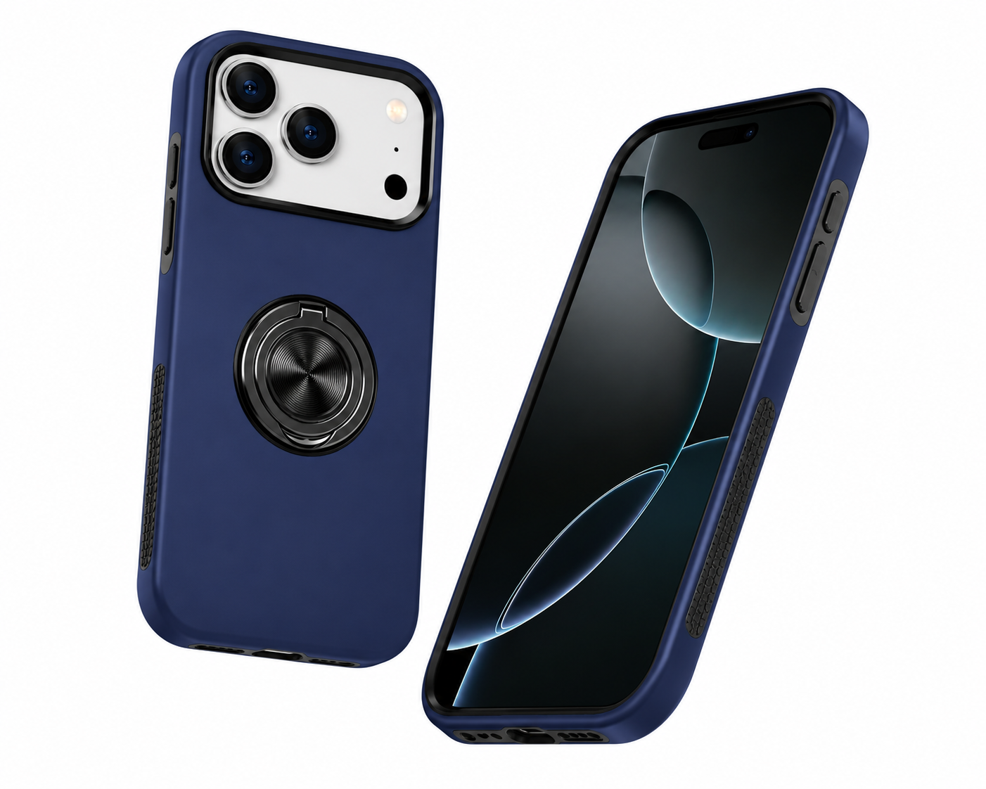 Slim Navy iPhone 17 Pro Max Case, Durable Protective Mobile Cover, Luxury Magnetic Ring Phone Case.