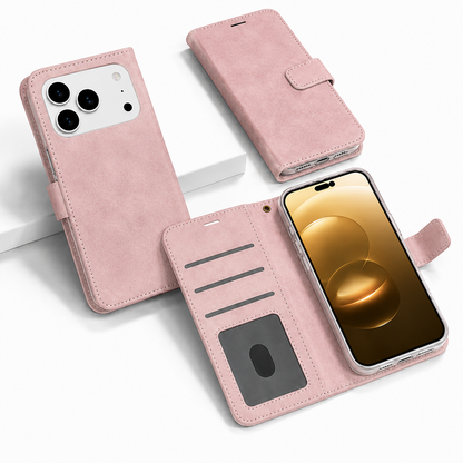 Rose Gold Photo ID Wallet for Apple iPhone 17 Pro Max Leather Protective Flip Phone Case