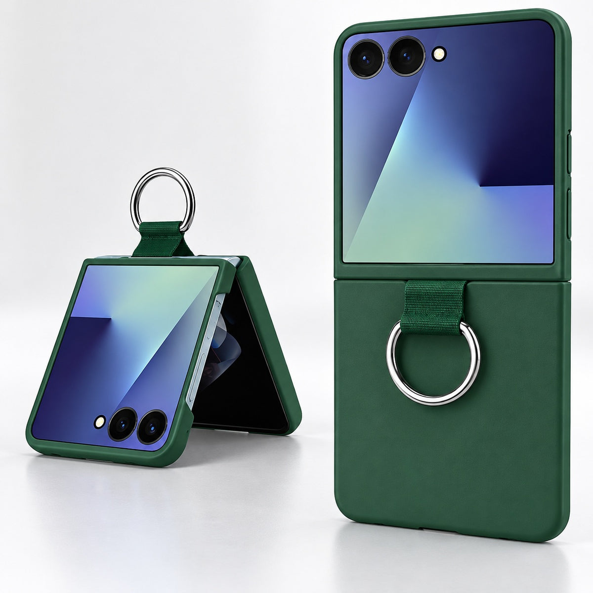 Luxury Leather Ring Case for Samsung Galaxy Z Flip 7 - Midnight Green