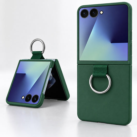 Luxury Leather Ring Case for Samsung Galaxy Z Flip 7 - Midnight Green