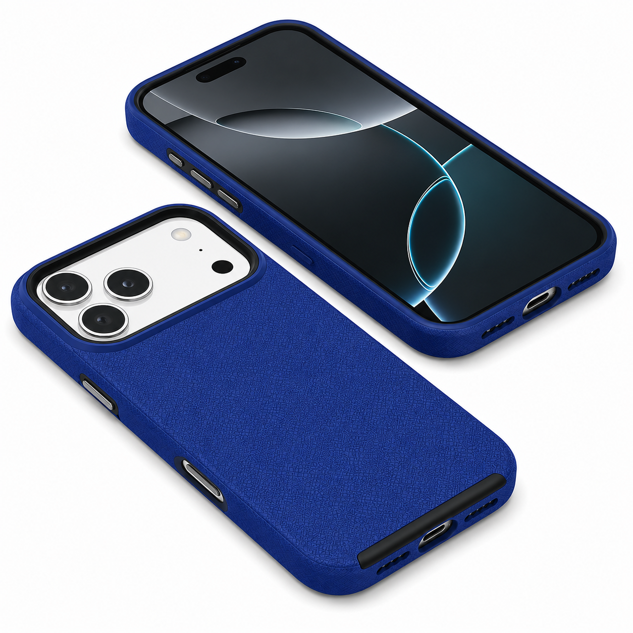 Apple iPhone 17 Pro Max Navy Cover, Textured Dotted Case, Wireless Charging Compatible Case, Heavy Duty Phone Cover, Protective Smartphone Case
