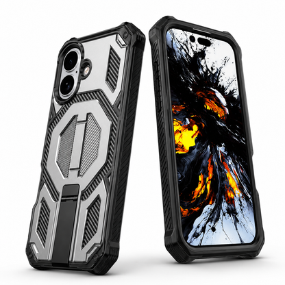 Shockproof Phone Case for iPhone 16 in grey rugged finish with raised camera protection