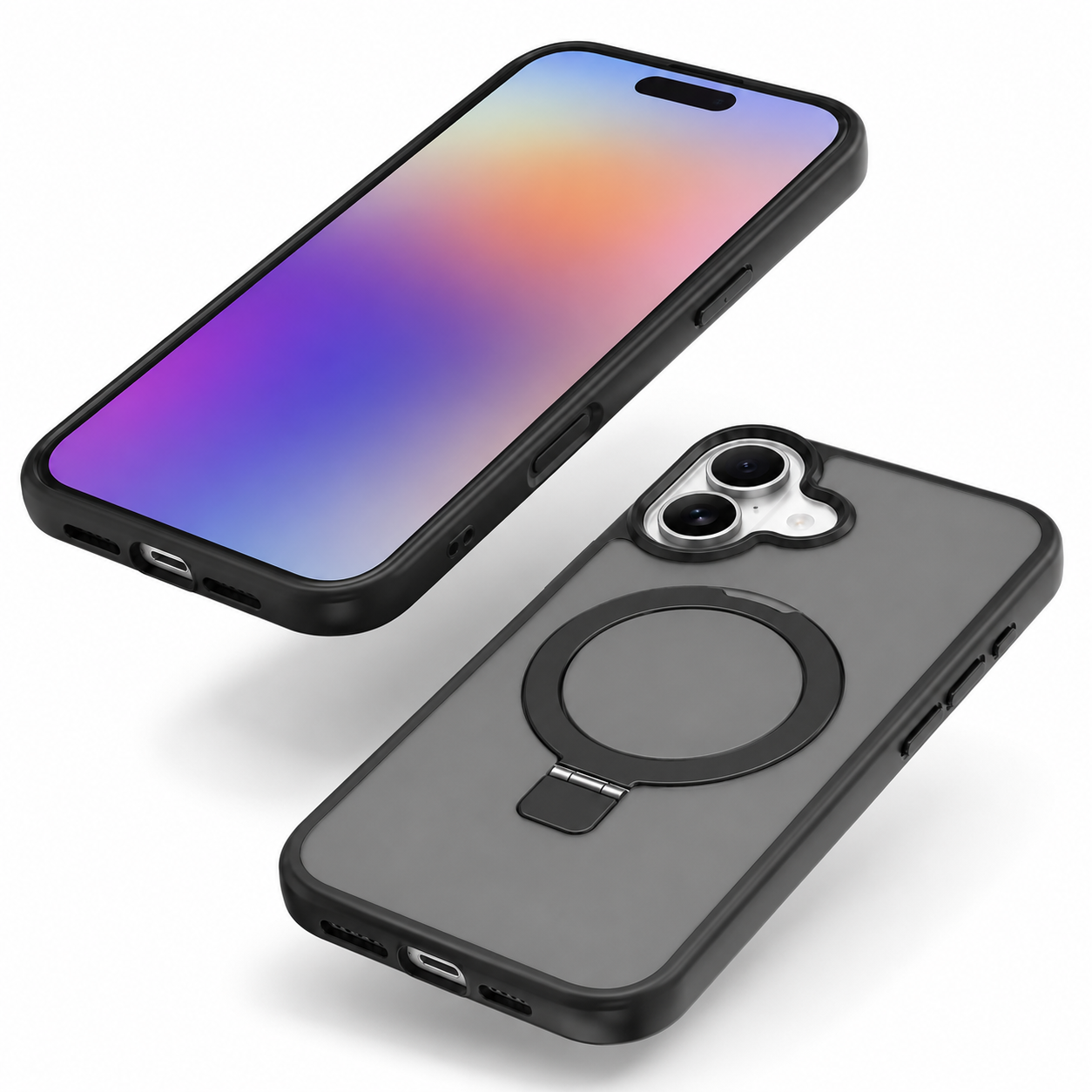 Black rugged phone cover for iPhone 17 with raised camera protection