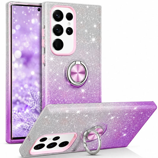 3-in-1 Glitter w/ Ring Case for Samsung Galaxy S25 Ultra - Purple / Silver