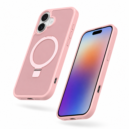 Pink rugged phone cover for iPhone 17 with raised camera protection