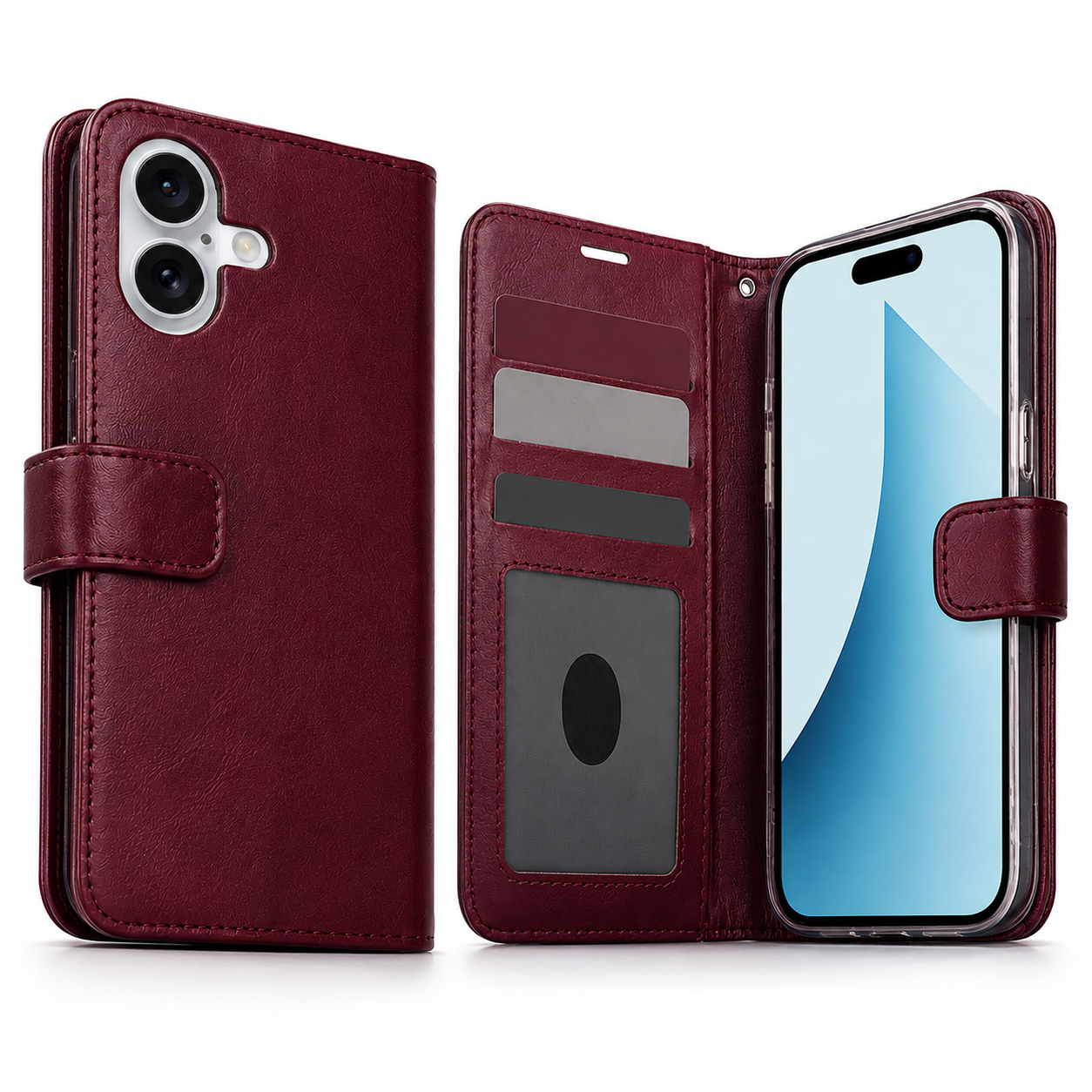 Shockproof wine folio case for iPhone 17 with card storage